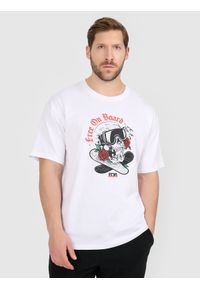 4f - 4F T-shirt loose z nadrukiem męski - biały L. Okazja: na co dzień. Kolor: biały. Materiał: dzianina, bawełna, materiał. Wzór: nadruk. Styl: casual #1