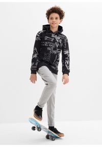 bonprix - Bluza z kapturem z miękkiej mieszanki bawełny. Typ kołnierza: kaptur. Kolor: czarny. Materiał: bawełna. Wzór: nadruk #3