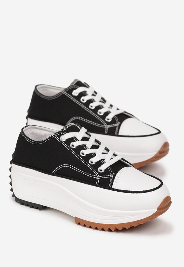 Born2be - Czarne Trampki na Platformie z Cholewką Przed Kostkę Avaren. Wysokość cholewki: przed kostkę. Kolor: czarny. Materiał: jeans. Szerokość cholewki: normalna. Obcas: na platformie