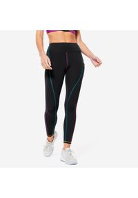 DOMYOS - Legginsy fitness damskie Domyos. Kolor: czarny. Materiał: elastan, poliester, materiał, poliamid. Sport: fitness