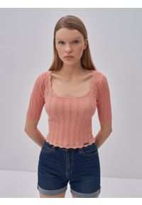 Big-Star - Sweter damski o ażurowym splocie Naome 702. Kolor: różowy. Materiał: jeans. Wzór: ażurowy, ze splotem #1