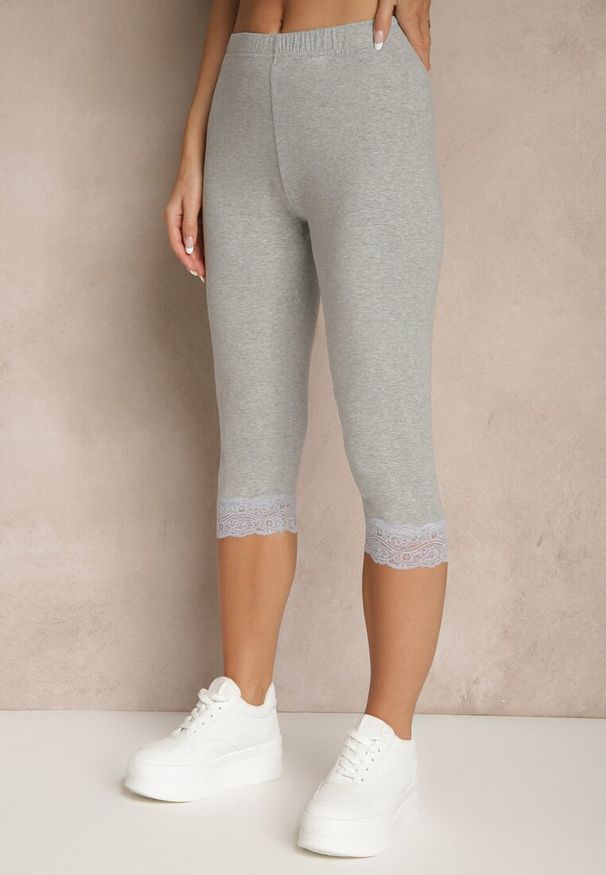 Renee - Szare Spodnie z Bawełny o Długości 3/4 Legginsy Abiknia. Kolor: szary. Materiał: bawełna. Sezon: lato