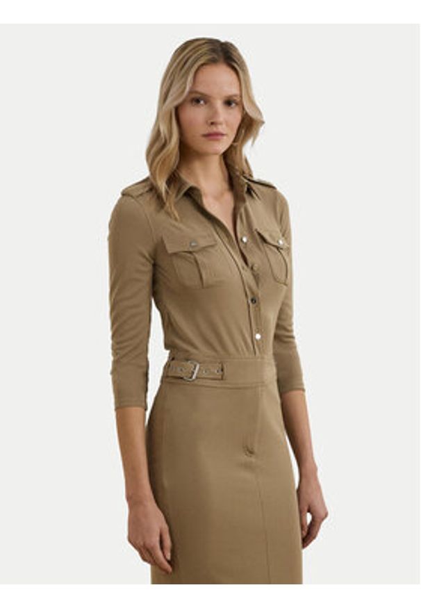 Lauren Ralph Lauren - LAUREN RALPH LAUREN Sukienka codzienna 200963901001 Beżowy Slim Fit. Okazja: na co dzień. Kolor: beżowy. Materiał: syntetyk. Typ sukienki: proste. Styl: casual