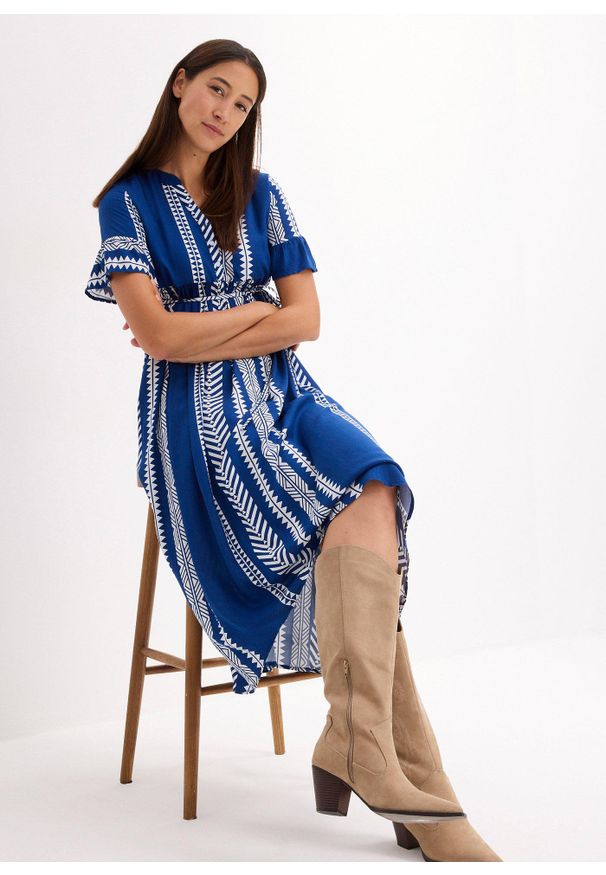 bonprix - Sukienka 2w1 ciążowa i do karmienia z lejącej wiskozy. Kolekcja: moda ciążowa. Kolor: biały. Materiał: wiskoza. Wzór: nadruk. Sezon: lato. Długość: maxi