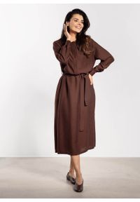 Infinite You - Elegancka sukienka rozkloszowana z długim rękawem brązowa. Kolor: zielony, brązowy. Długość rękawa: długi rękaw. Styl: elegancki #5