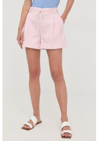 TwinSet - Twinset szorty z domieszką lnu damskie kolor różowy gładkie high waist. Stan: podwyższony. Kolor: różowy. Materiał: len. Wzór: gładki #1