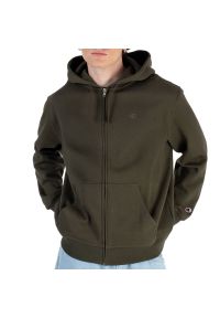 Bluza Champion Full Zip Hoodie 220276-GS508 - zielona. Typ kołnierza: kaptur. Kolor: zielony. Materiał: bawełna, tkanina. Wzór: aplikacja. Styl: sportowy, klasyczny