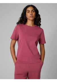 4f - 4F T-shirt regular gładki damski - burgundowy M. Okazja: na co dzień. Kolor: czerwony. Materiał: materiał. Wzór: gładki. Styl: casual #1