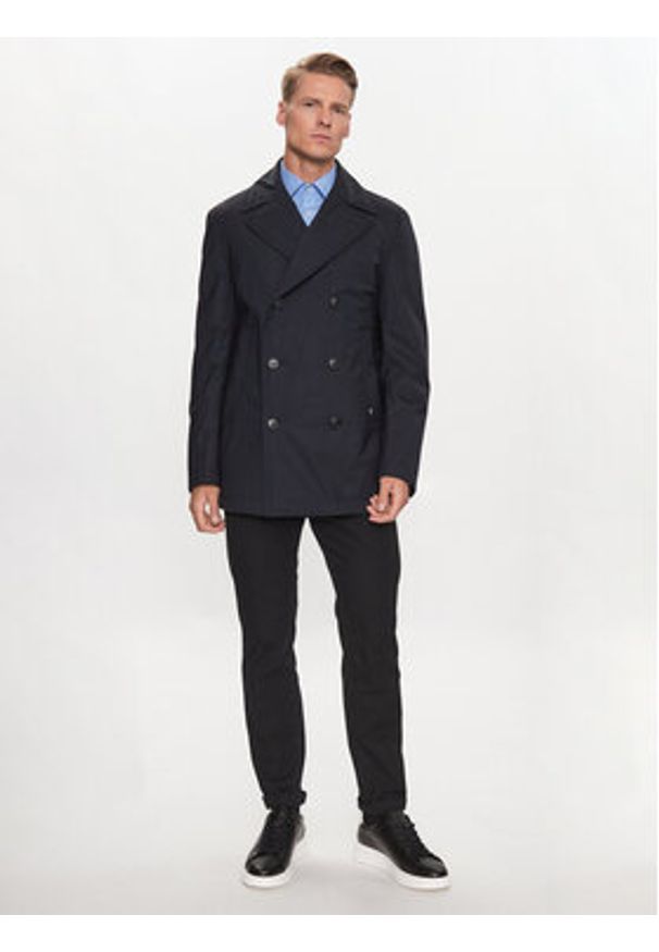 BOSS - Boss Płaszcz P-Hyde-Peacoat-233 50498100 Granatowy Slim Fit. Kolor: niebieski. Materiał: wełna