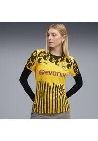 Puma - Damska koszulka KIDSUPER × BORUSSIA DORTMUND PUMA Faster Yellow Black. Kolor: czarny, wielokolorowy, żółty. Wzór: kolorowy, geometria. Sport: piłka nożna