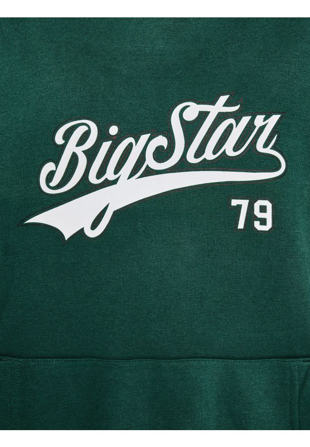 Big-Star - Bluza dziewczęca z kapturem z nadrukiem zielona Rubilia 304. Okazja: na spacer, na uczelnię. Typ kołnierza: kaptur. Kolor: zielony. Materiał: dzianina. Wzór: nadruk. Styl: młodzieżowy