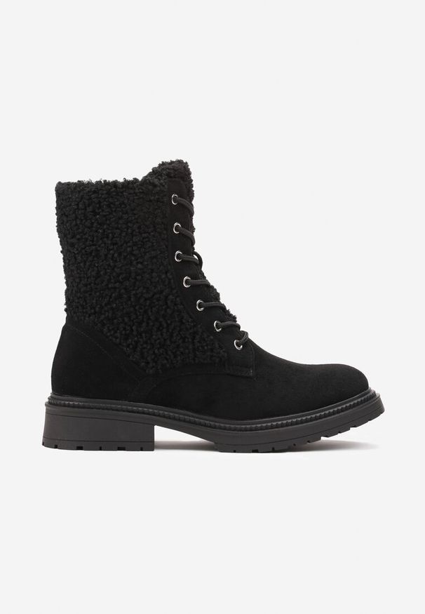 Born2be - Czarne Botki z Ozdobnym Kożuszkiem akella. Kolor: czarny. Styl: klasyczny, elegancki
