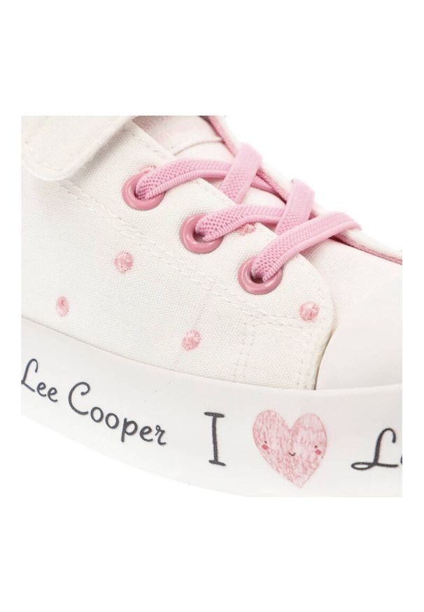 Białe Trampki Lee Cooper Modne Buty Dla Dziewczynki. Okazja: na spacer. Kolor: biały. Materiał: materiał. Wzór: aplikacja, nadruk, napisy
