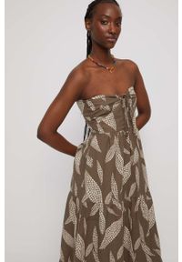 medicine - Medicine sukienka bawełniana kolor beżowy maxi rozkloszowana. Kolor: beżowy. Materiał: bawełna. Typ sukienki: rozkloszowane. Długość: maxi #3