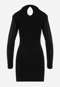 Born2be - Czarna Dopasowana Sukienka Mini w Cyrkonie Faola. Kolor: czarny. Wzór: aplikacja. Długość: mini #2