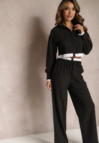 Renee - Czarny Komplet Utility z Krótką Koszulą i Szerokimi Spodniami z Gumką w Talii Ondina. Kolor: czarny #4
