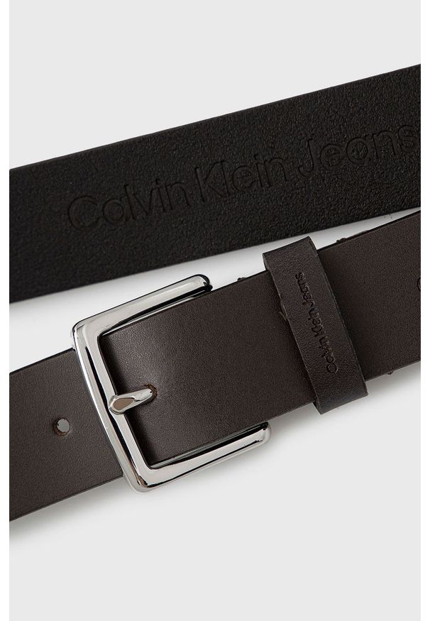 Calvin Klein Jeans pasek skórzany męski kolor brązowy. Kolor: brązowy. Materiał: skóra