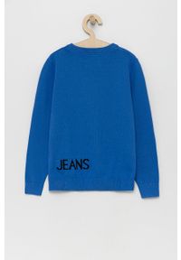 Calvin Klein Jeans Sweter bawełniany dziecięcy lekki. Okazja: na co dzień. Kolor: niebieski. Materiał: bawełna. Wzór: nadruk. Styl: casual