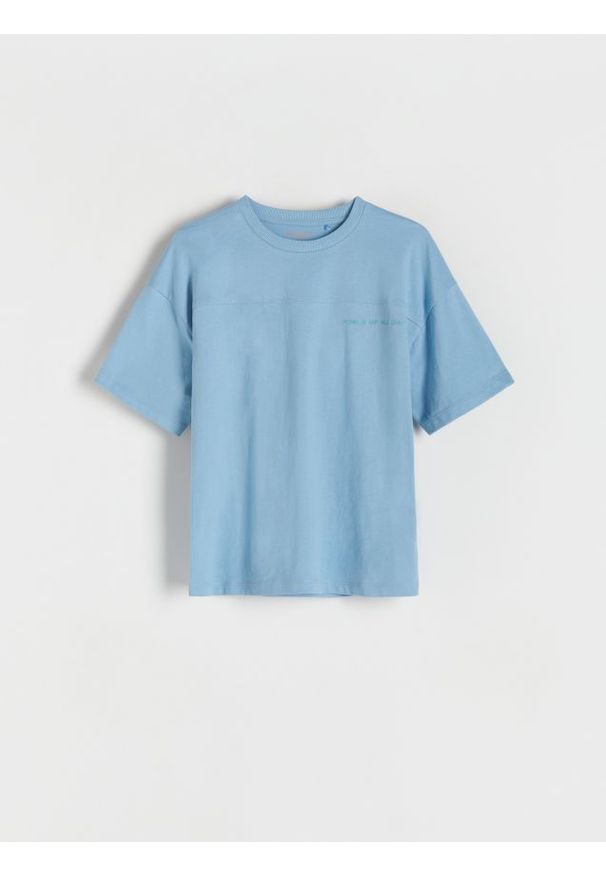 Reserved - Bawełniany t-shirt oversize - niebieski. Kolor: niebieski. Materiał: bawełna