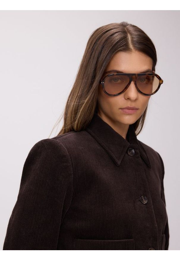 Reserved - Sztruksowa marynarka - ciemnobrązowy. Kolor: brązowy. Materiał: sztruks. Długość: krótkie