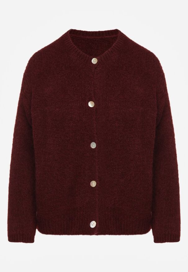 Renee - Bordowy Kardigan o Casualowym Kroju z Wełną i Moherem Lilothel. Okazja: na co dzień. Kolor: czerwony. Materiał: wełna, moher. Długość rękawa: długi rękaw. Długość: długie. Wzór: gładki. Styl: casual, elegancki, klasyczny