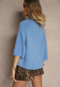 Renee - Niebieski Sweter z Rękawami 3/4 z Wełną Dannalin. Okazja: na co dzień, na spotkanie biznesowe. Typ kołnierza: dekolt w łódkę. Kolor: niebieski. Materiał: wełna. Długość rękawa: krótki rękaw. Długość: krótkie. Sezon: wiosna. Styl: biznesowy, klasyczny, elegancki, casual #5