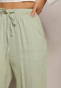 Renee - Jasnozielone Proste Spodnie Bawełniane z Gumką w Pasie Xisela. Kolor: zielony. Materiał: bawełna. Styl: elegancki #5