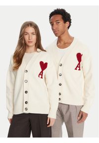 AMI PARIS Kardigan BFUKC006.018 Écru Regular Fit. Materiał: wełna