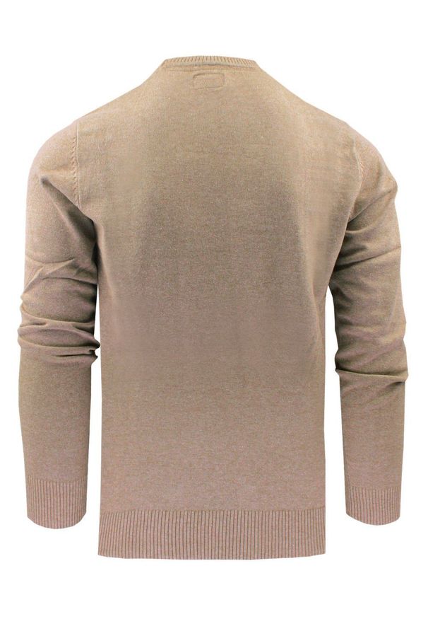 Bawełniany Sweter Męski, Okrągły Dekolt - Pako Jeans - Beżowy. Kolor: brązowy, wielokolorowy, beżowy. Materiał: bawełna. Styl: elegancki, klasyczny