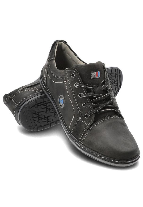 Czarne Półbuty Avanti Stylowe Buty Męskie. Zapięcie: sznurówki. Kolor: czarny. Materiał: tkanina, skóra. Wzór: gładki. Obcas: na obcasie. Styl: elegancki