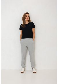 SPODNIE CELINE SZARY MELANŻ M - Flawless. Kolor: szary. Materiał: elastan, skóra, bawełna, guma, dresówka. Wzór: melanż