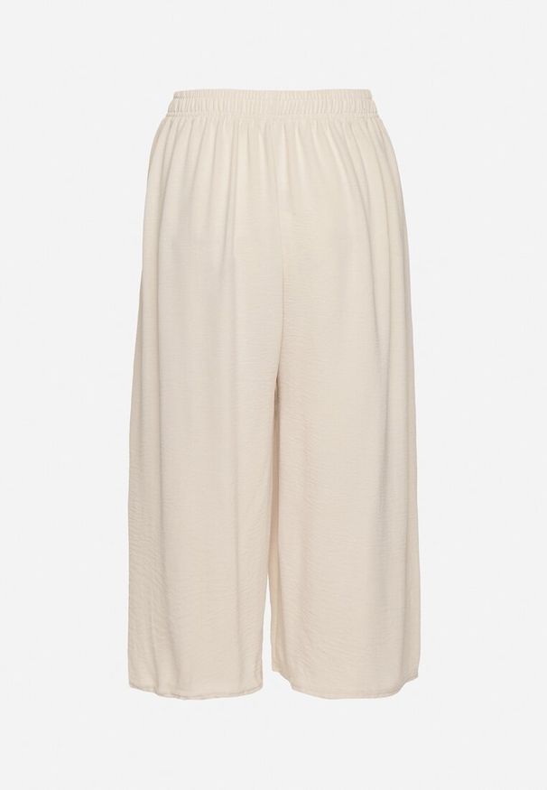 Born2be - Beżowe Szerokie Spodnie Typu Kuloty z Bawełną i Wysokim Stanem Talivelle. Okazja: na co dzień. Stan: podwyższony. Kolor: beżowy. Materiał: bawełna. Styl: casual, elegancki