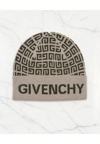 Givenchy - GIVENCHY - Wełniana czapka beanie z logo. Kolor: zielony. Materiał: wełna. Wzór: napisy