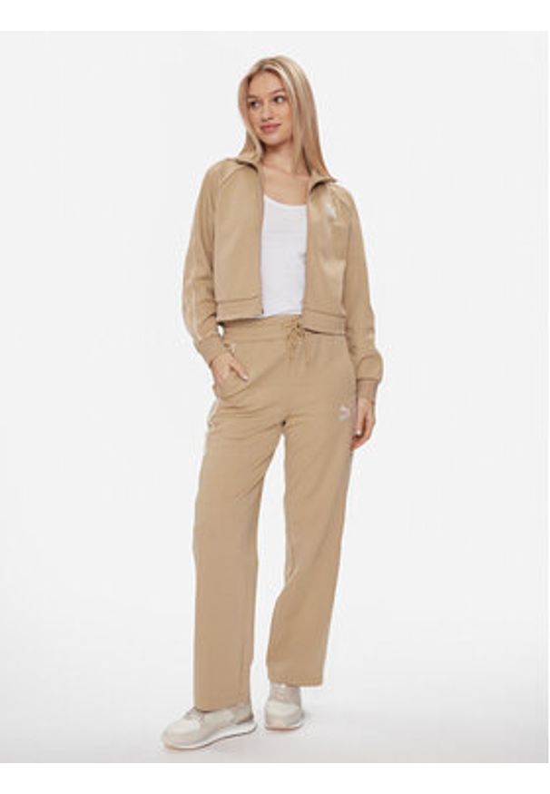 Puma Spodnie dresowe T7 624212 Beżowy Relaxed Fit. Kolor: beżowy. Materiał: bawełna, syntetyk