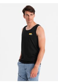 Ombre Clothing - Męski bawełniany tank top z nadrukiem Summer Vibe – czarny V1. Okazja: na plażę, na co dzień. Kolor: czarny. Materiał: bawełna. Długość rękawa: bez rękawów. Wzór: nadruk. Sezon: lato. Styl: wakacyjny, sportowy, casual, elegancki