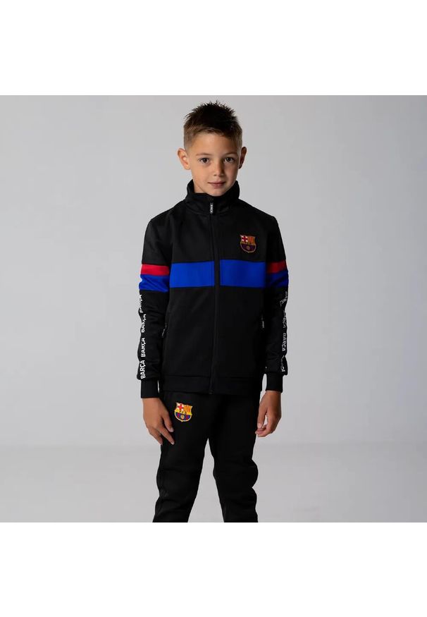 Dres piłkarski dziecięcy FC Barcelona 24/25. Kolor: czarny. Materiał: dresówka. Styl: sportowy
