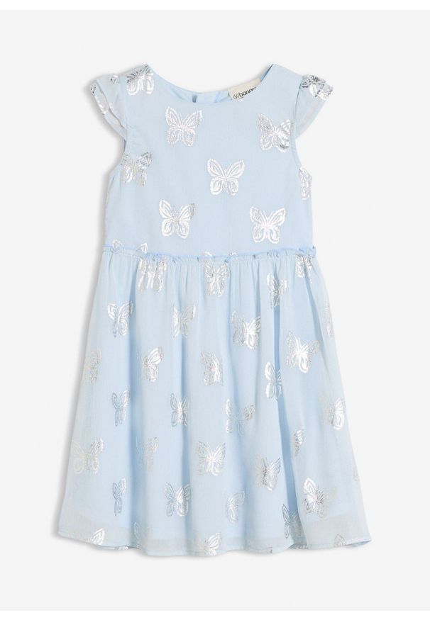 bonprix - Sukienka szyfonowa o trapezowym kroju. Kolor: niebieski. Materiał: szyfon. Wzór: nadruk. Typ sukienki: trapezowe