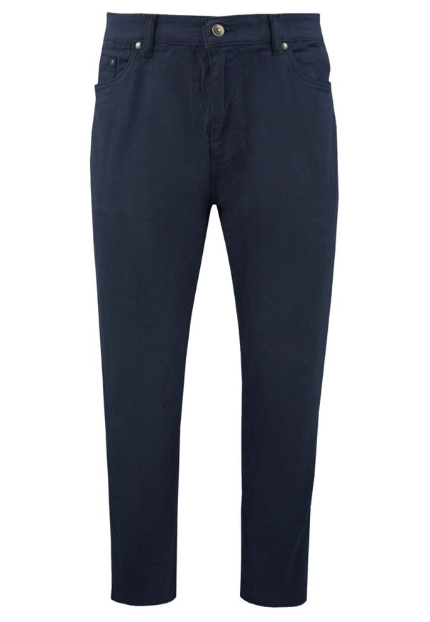 Męskie, Bawełniane Chinosy - Brave Soul - Granatowe. Okazja: do pracy, na spotkanie biznesowe. Kolor: niebieski. Materiał: bawełna, elastan. Styl: klasyczny, biznesowy