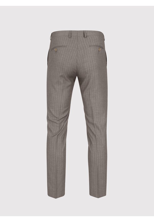 Pako Lorente - PAKO LORENTE – Beżowe spodnie garniturowe w prążek. Kolor: beżowy. Materiał: poliester, wiskoza. Wzór: prążki. Styl: elegancki