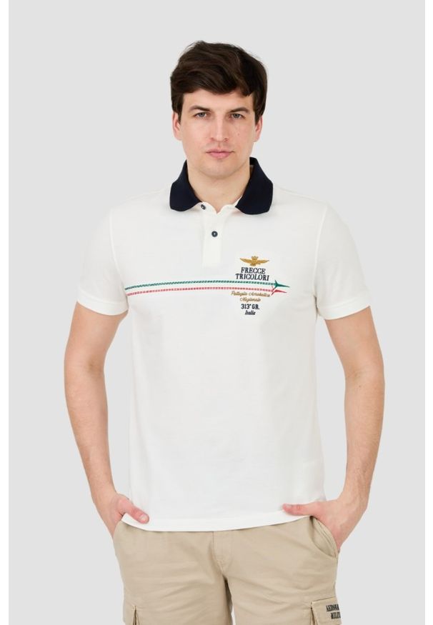 Aeronautica Militare - AERONAUTICA MILITARE Białe męskie polo Frecce Tricolori Embroidered, Rozmiar M. Typ kołnierza: polo. Kolor: biały
