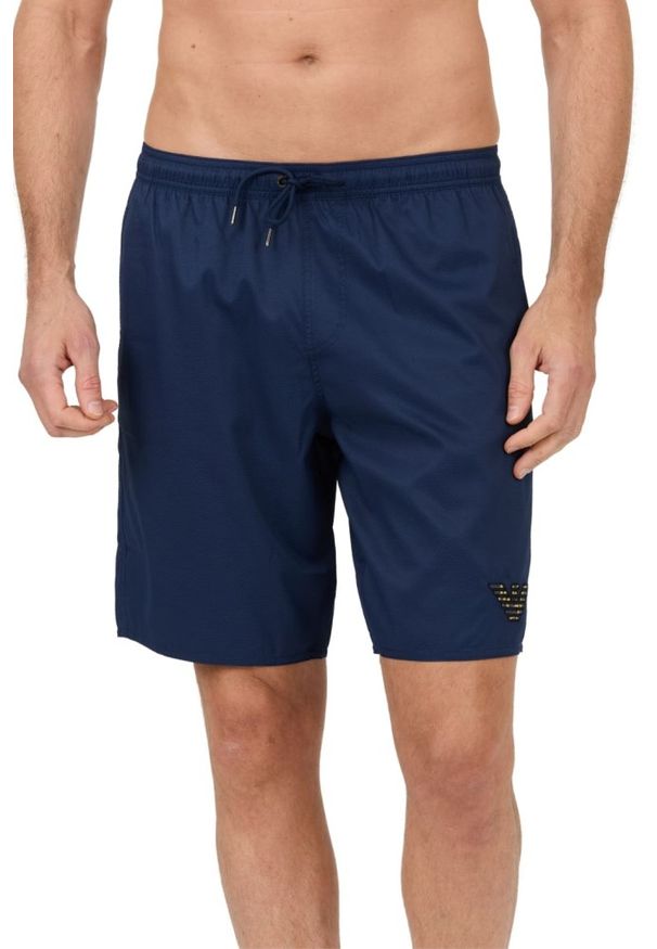 Emporio Armani - EMPORIO ARMANI Granatowe męskie kąpielówki De bain logo brodé, Rozmiar 54. Kolor: niebieski