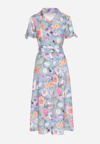 Born2be - Jasnoniebieska Rozkloszowana Sukienka o Koszulowym Kroju z Paskiem w Kwiatowy Wzór Fevelorine. Okazja: na co dzień. Kolor: niebieski. Wzór: kwiaty. Typ sukienki: koszulowe. Styl: casual #6