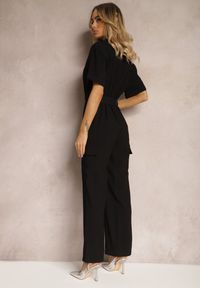 Renee - Czarny Długi Kombinezon w Stylu Utility z Kieszeniami Cargo Paskiem i Kołnierzykiem Qillilena. Okazja: na co dzień. Kolor: czarny. Długość: długie. Styl: elegancki, casual #4