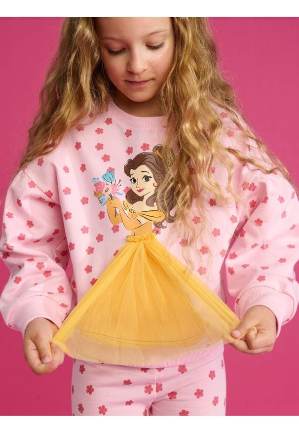 Sinsay - Bluza Disney - różowy. Kolor: różowy. Materiał: tiul. Długość rękawa: długi rękaw. Długość: długie. Wzór: motyw z bajki