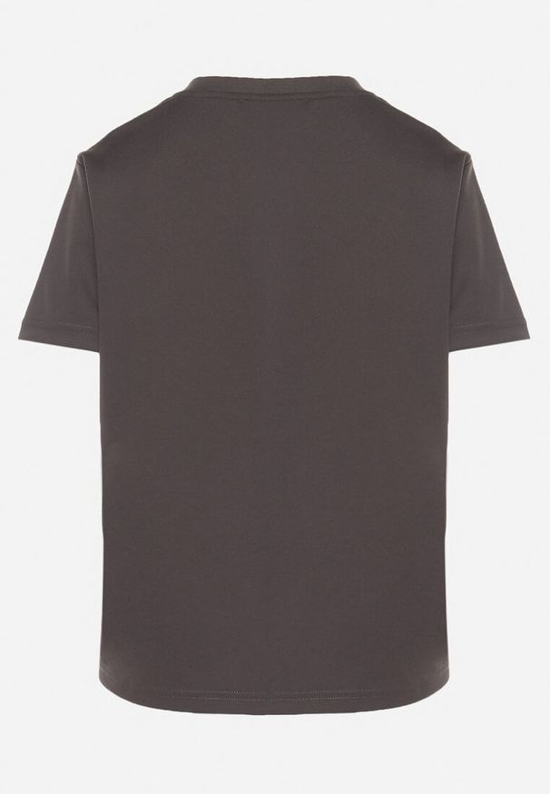 Born2be - Ciemnoszary T-shirt z Małym Haftem Natavira. Okazja: na co dzień. Kolor: szary. Materiał: jeans. Wzór: haft. Styl: klasyczny, elegancki, casual