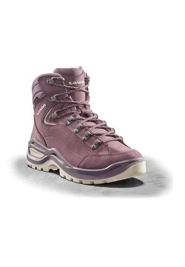Buty turystyczne damskie wysokie Lowa Renegade Evo GTX Mid. Wysokość cholewki: za kostkę. Kolor: różowy. Materiał: tkanina, materiał, zamsz. Szerokość cholewki: normalna. Styl: sportowy