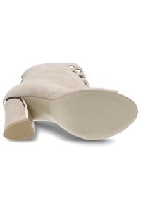 DAMISS - Beżowe Botki Damiss Eleganckie Skórzane Buty Damskie. Nosek buta: otwarty. Zapięcie: zamek. Kolor: beżowy. Szerokość cholewki: normalna. Wzór: geometria. Materiał: skóra. Obcas: na obcasie. Styl: elegancki. Wysokość obcasa: średni #6