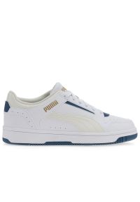 Buty Puma Rebound Joy Low 38074723 - białe. Zapięcie: pasek. Kolor: biały. Materiał: guma, skóra, syntetyk, materiał. Szerokość cholewki: normalna. Wzór: paski #1