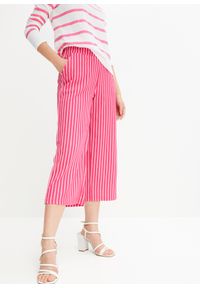 bonprix - Spodnie culotte z dżerseju. Kolor: różowy. Materiał: jersey. Wzór: paski. Sezon: lato