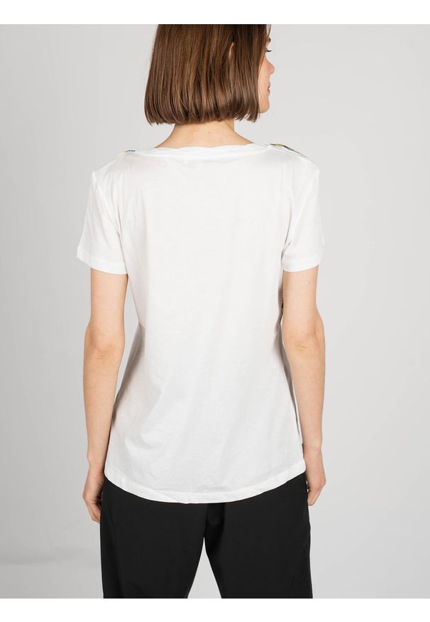 Patrizia Pepe T-Shirt | DM3926/A4V5 | Maglia | Kobieta | Biały. Okazja: na co dzień. Kolor: biały. Materiał: bawełna. Długość rękawa: krótki rękaw. Długość: krótkie. Wzór: aplikacja, kwiaty, nadruk. Styl: casual